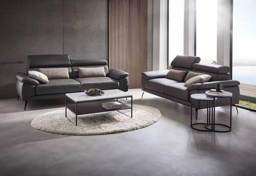 2-SITZER-SOFA Braun Echtleder  - Schwarz/Braun, Design, Leder/Metall (203/86-103/104cm) - Novel