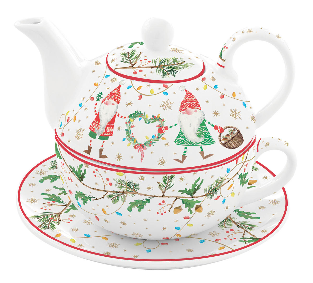 TEÁSKANNA 0,35 l  - piros/fehér, Basics, kerámia (0,35l)