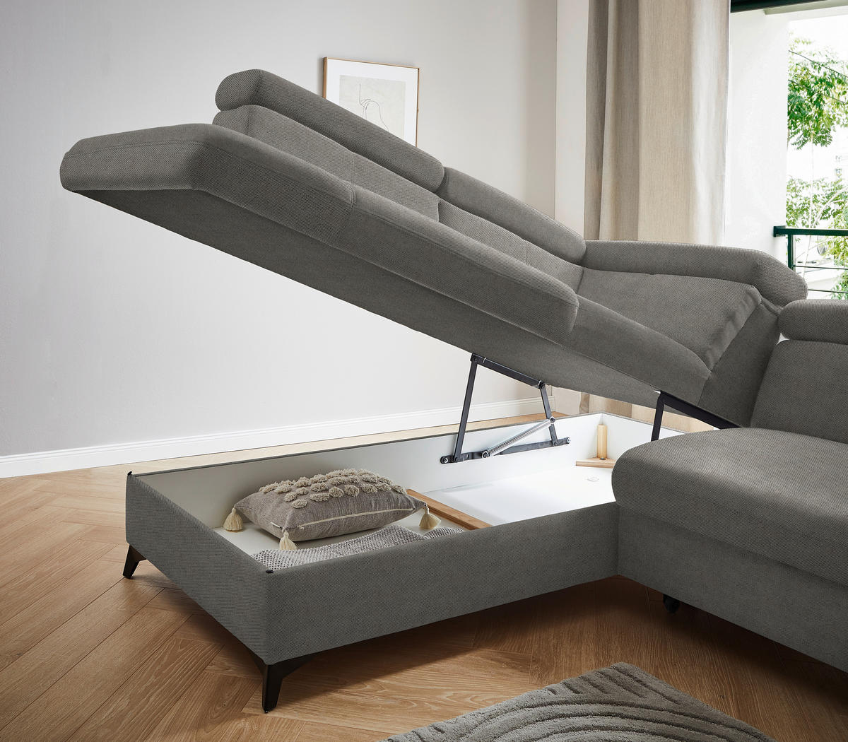 ECKSOFA in Webstoff Grau  - Schwarz/Grau, Design, Textil/Metall (203/260cm) - Stylife