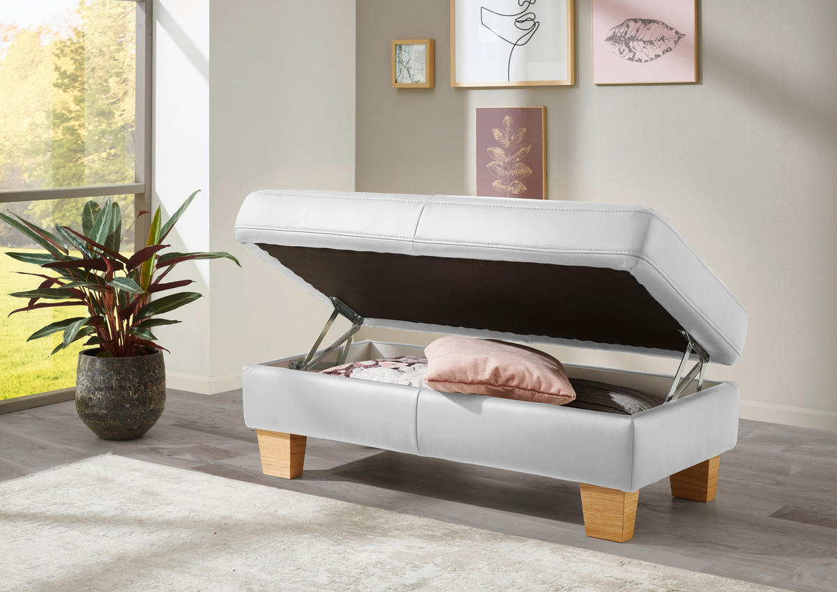 ECKSOFA in Echtleder Weiss  - Eiche Bianco/Weiss, Natur, Leder/Holz (235/257cm) - Valdera