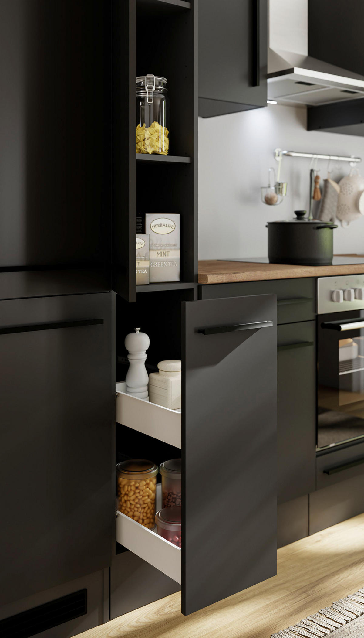 APOTHEKERSCHRANK 30/211/57 cm  in Schwarz  - Schwarz, LIFESTYLE, Holzwerkstoff/Kunststoff (30/211/57cm) - P & B