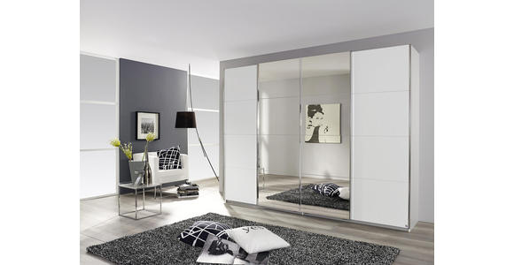 SCHWEBETÜRENSCHRANK 271/211/62 cm 4-türig Weiß - Chromfarben/Weiß, Design, Glas/Holzwerkstoff (271/211/62cm) - Carryhome