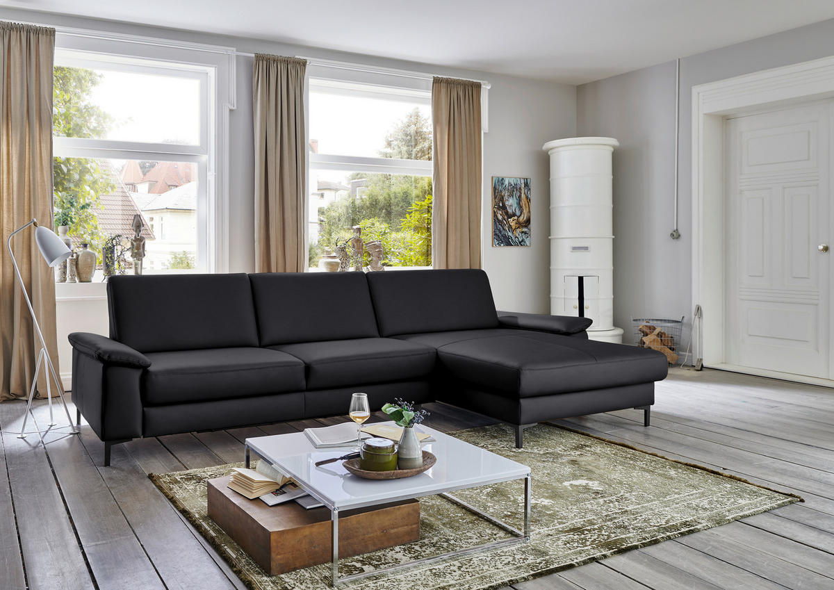 ECKSOFA in Echtleder Anthrazit  - Anthrazit/Schwarz, Design, Leder/Metall (334/176cm) - Dieter Knoll