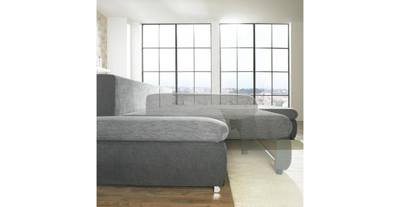 WOHNLANDSCHAFT Lederlook Armteilverstellung, Bettkasten, Relaxfunktion, Rückenkissen, Schlaffunktion, Zierkissen - Chromfarben/Anthrazit, Design, Textil/Metall (200/309cm) - Hom`in