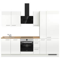 KÜCHENBLOCK 270 cm   in Eichefarben, Weiß Hochglanz  - Edelstahlfarben/Eichefarben, MODERN, Holzwerkstoff/Metall (270cm) - Nobilia