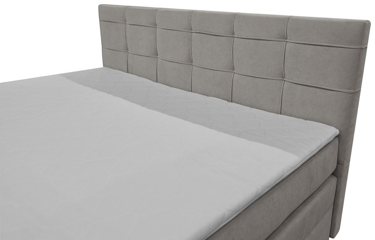 BOXSPRINGBETT 200/200 cm,  in Hellgrau, H3 = fest  - Hellgrau/Schwarz, KONVENTIONELL, Kunststoff/Textil (200/200cm)