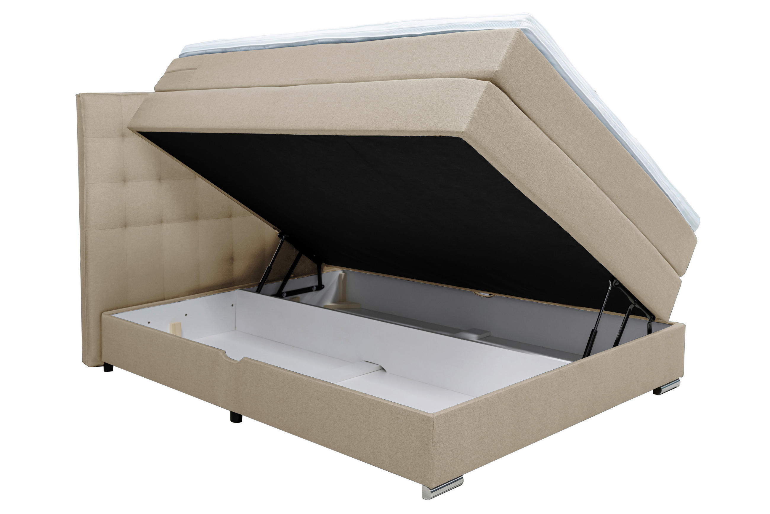 BOXSPRINGBETT 140/200 cm  in Beige  - Chromfarben/Beige, KONVENTIONELL, Kunststoff/Textil (140/200cm) - Boxxx