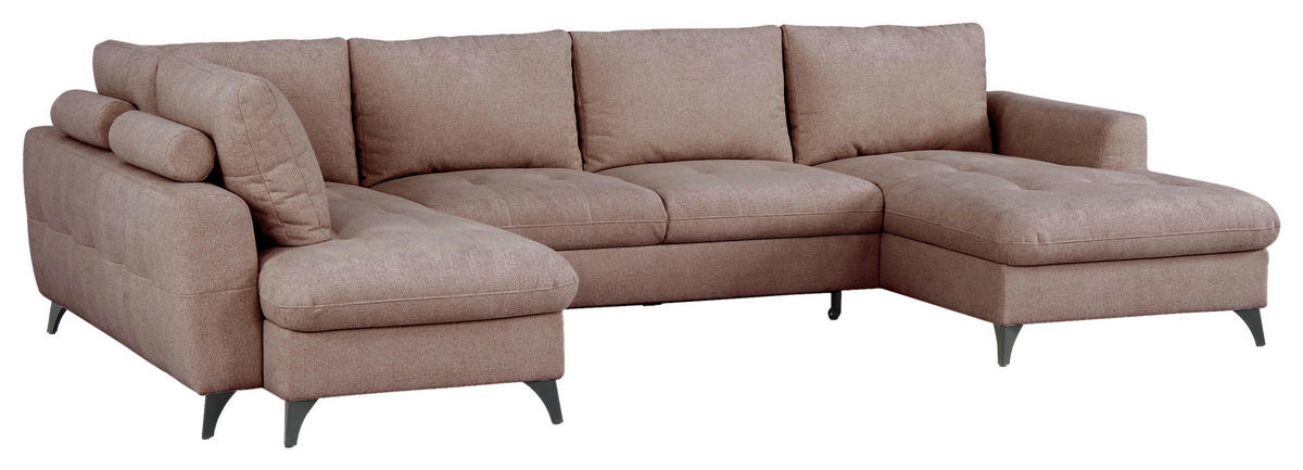 WOHNLANDSCHAFT Rosa Chenille  - Schwarz/Rosa, KONVENTIONELL, Textil/Metall (188/340/160cm) - Xora