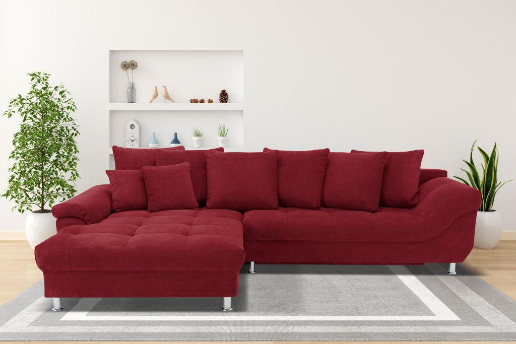 ECKSOFA Rot Flachgewebe, Mikrofaser  - Chromfarben/Rot, Design, Kunststoff/Textil (312/198cm) - Livetastic