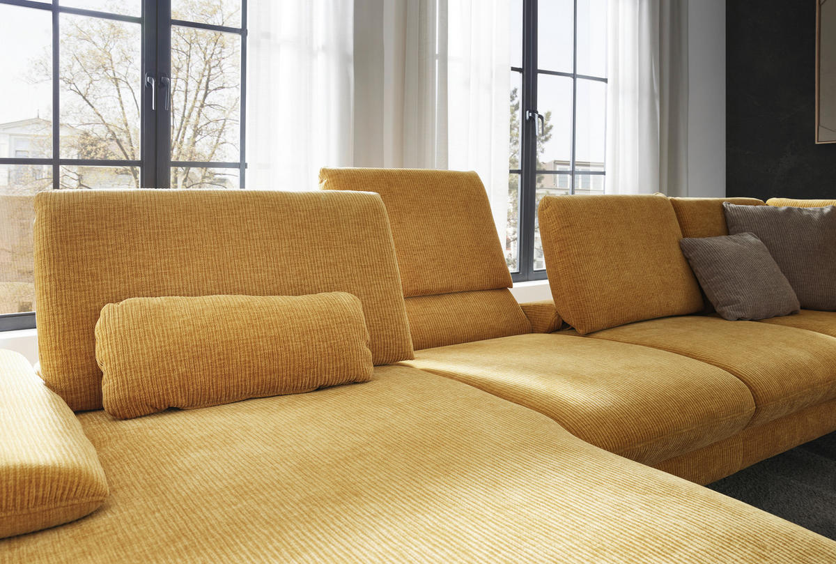 WOHNLANDSCHAFT in Webstoff Currygelb  - Currygelb/Schwarz, Design, Textil/Metall (157/354/208cm) - Dieter Knoll