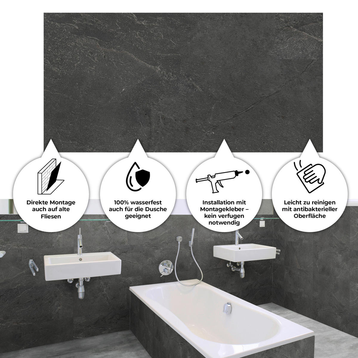 WANDPANEEL Revêt Design-Wandfliesen Anthrazit  - Anthrazit, MODERN, Kunststoff (60/30/0,37cm)