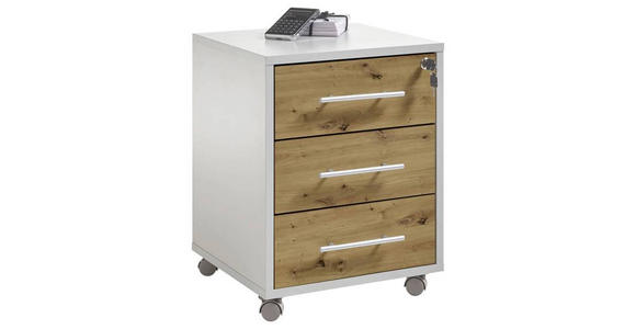 ROLLCONTAINER Eiche Artisan - Silberfarben/Eiche Artisan, MODERN, Holzwerkstoff/Kunststoff (43/56/42cm) - Carryhome