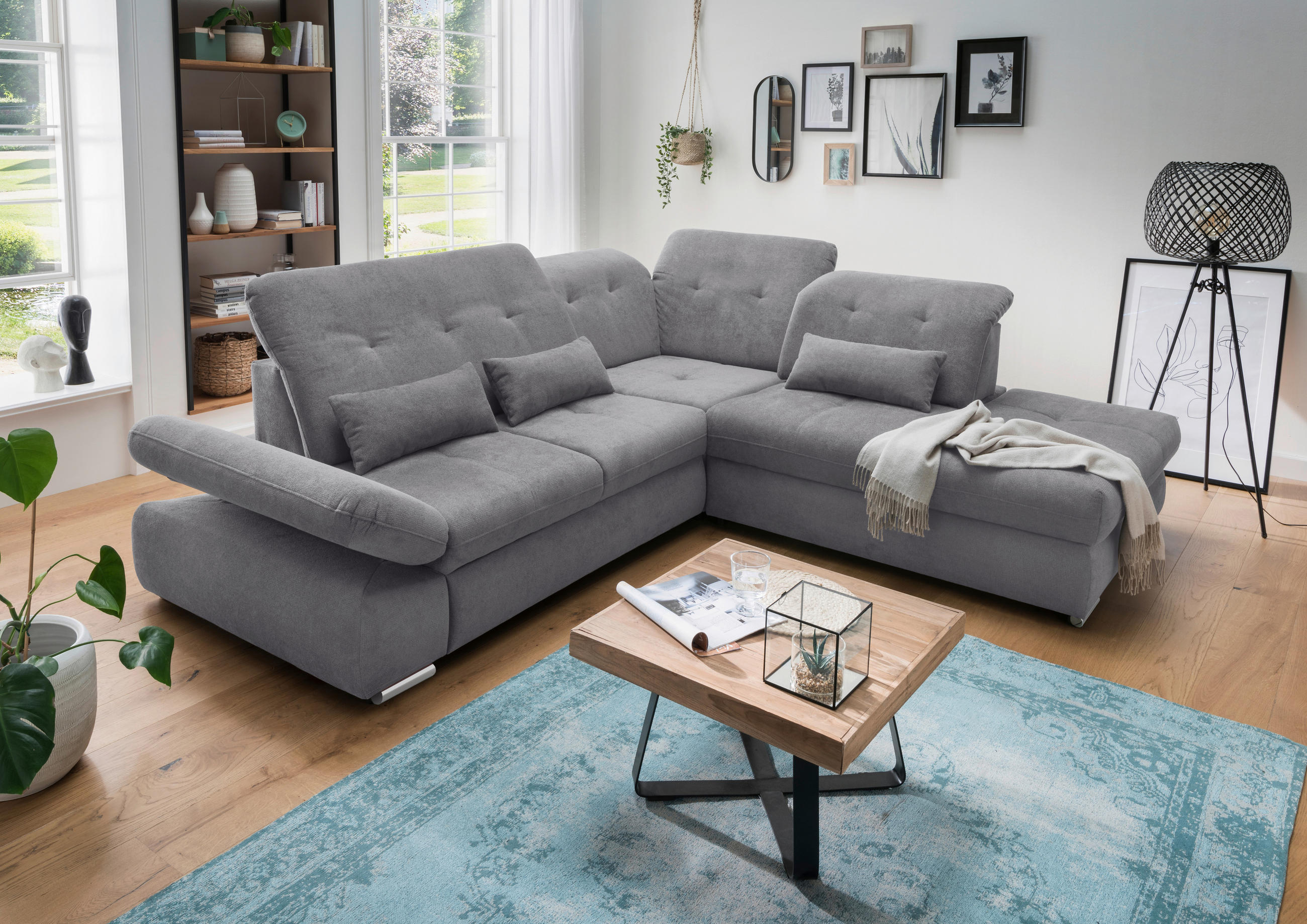 ECKSOFA in Chenille Dunkelgrau  - Chromfarben/Dunkelgrau, Modern, Textil/Metall (280/254cm) - Livetastic