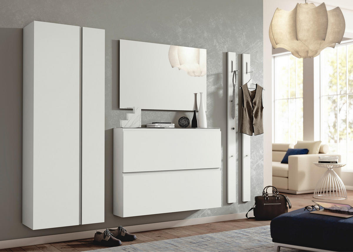 GARDEROBE 5-teilig  in 220/185/33 cm  - Weiss, Design, Glas/Holzwerkstoff (220/185/33cm) - Moderano