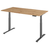 SCHREIBTISCH 160/80/64,5-129,5 cm Graphitfarben, Eichefarben elektrisch höhenverstellbar  - Eichefarben/Graphitfarben, KONVENTIONELL, Holzwerkstoff/Metall (160/80/64,5-129,5cm) - Venda