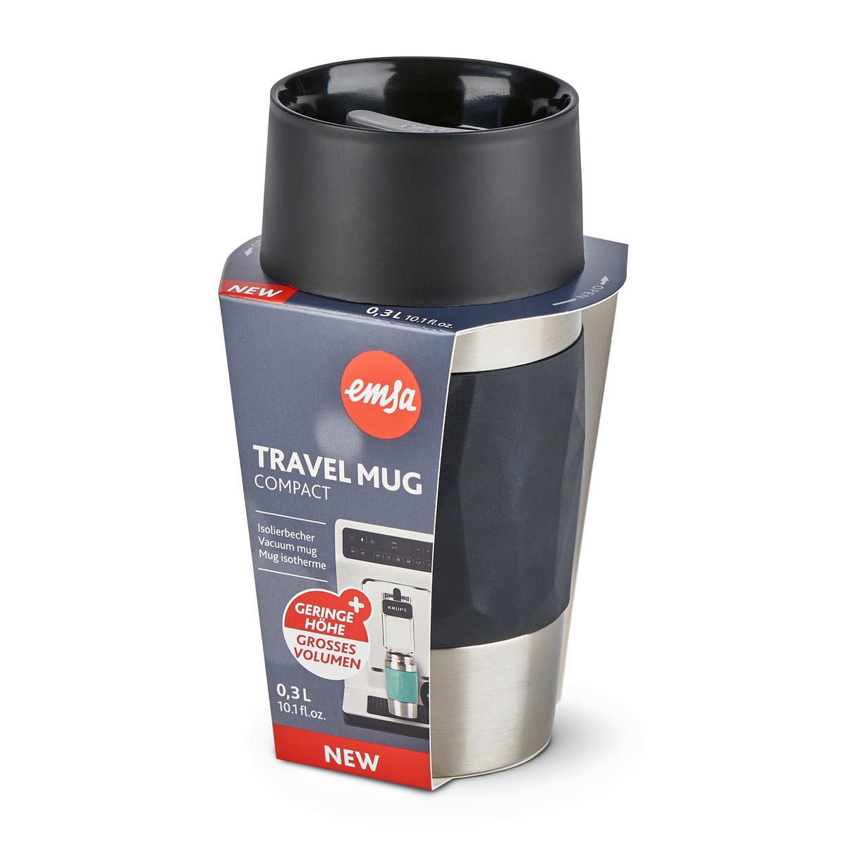 THERMOBECHER TRAVEL MUG COMPACT 0,3 L  - Schwarz, Basics, Kunststoff/Metall (7,2/15cm) - Emsa
