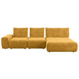 ECKSOFA in Velours Currygelb 347/174 cm - Currygelb/Schwarz, Design, Kunststoff/Textil (347/174cm) - Xora