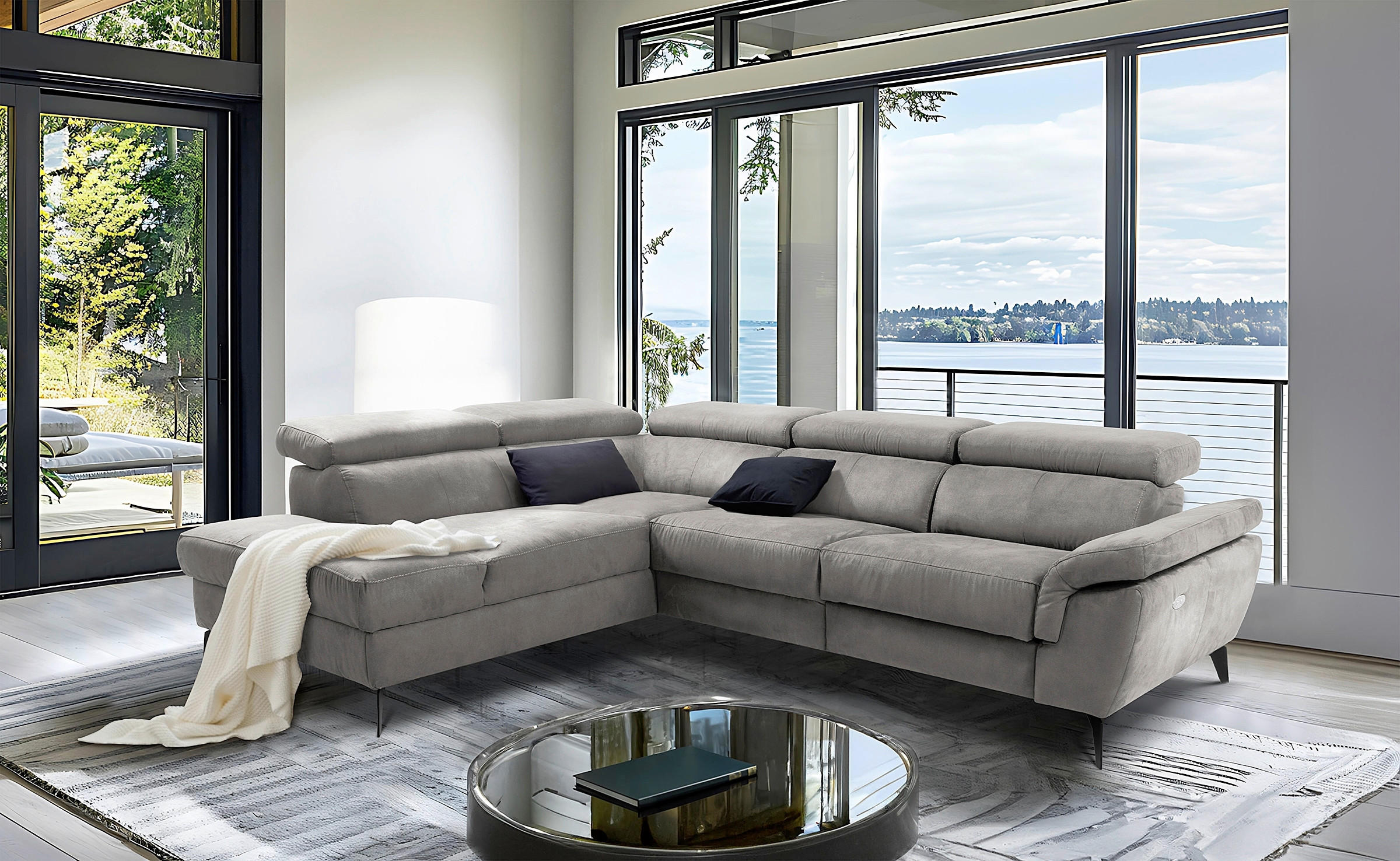 ECKSOFA Lederlook Anthrazit  - Anthrazit/Schwarz, Design, Textil/Metall (210/265cm) - Livetastic