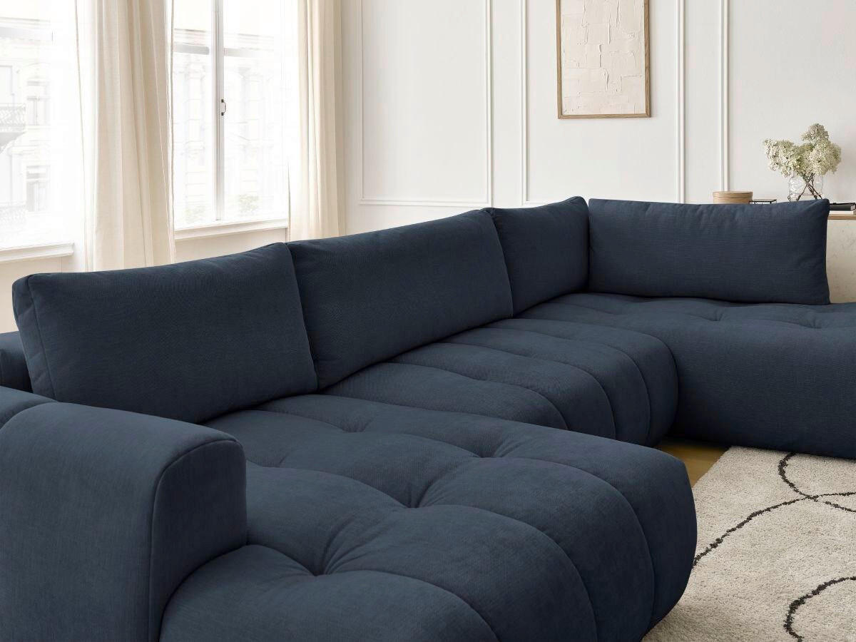 WOHNLANDSCHAFT  FUJI  Dunkelblau Leinenoptik  - Schwarz/Dunkelblau, MODERN, Kunststoff/Textil (160/377/204cm)