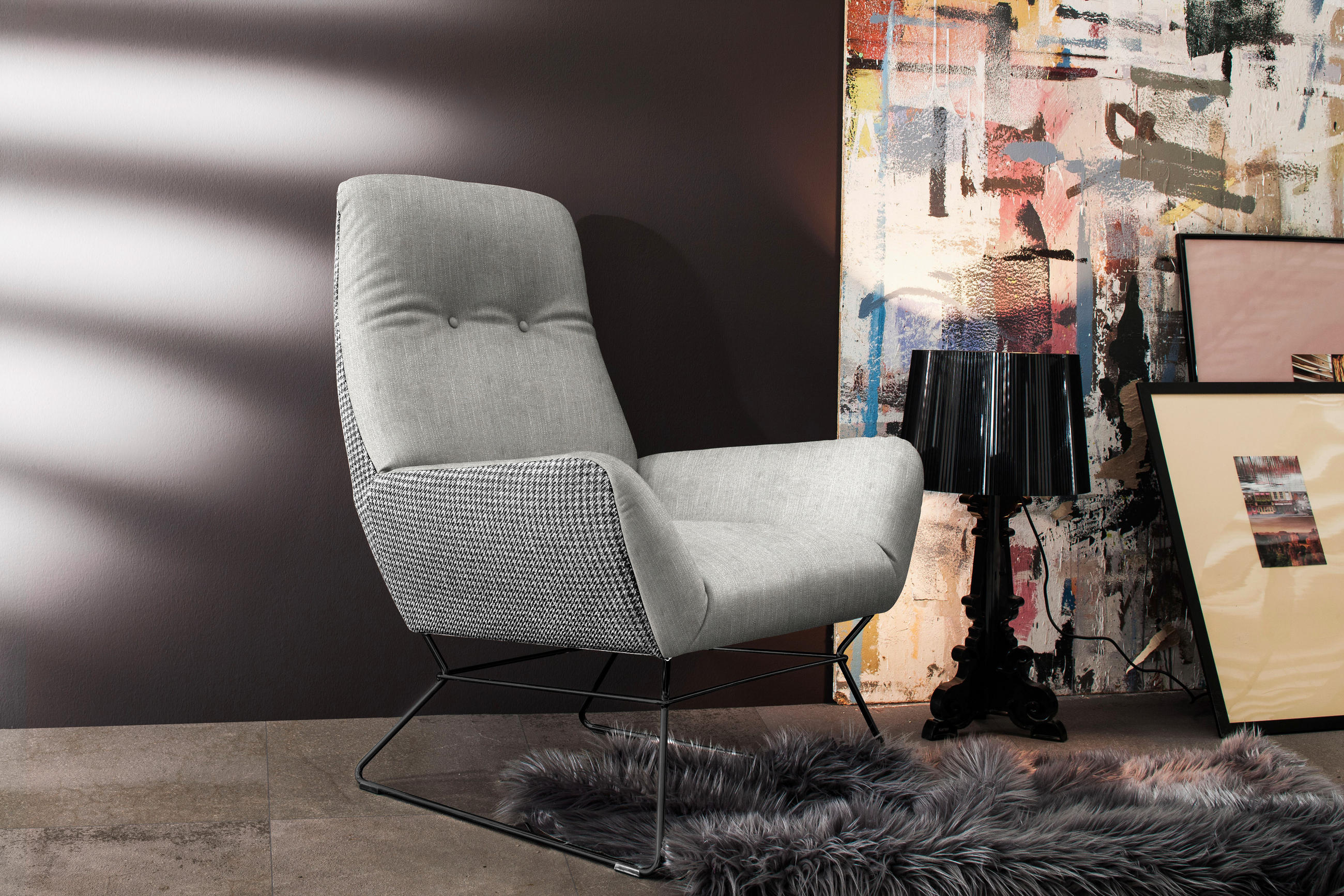 SESSEL in Flachgewebe Hellgrau  - Hellgrau/Schwarz, Design, Textil/Metall (82/102/81cm) - Pure Home Lifestyle