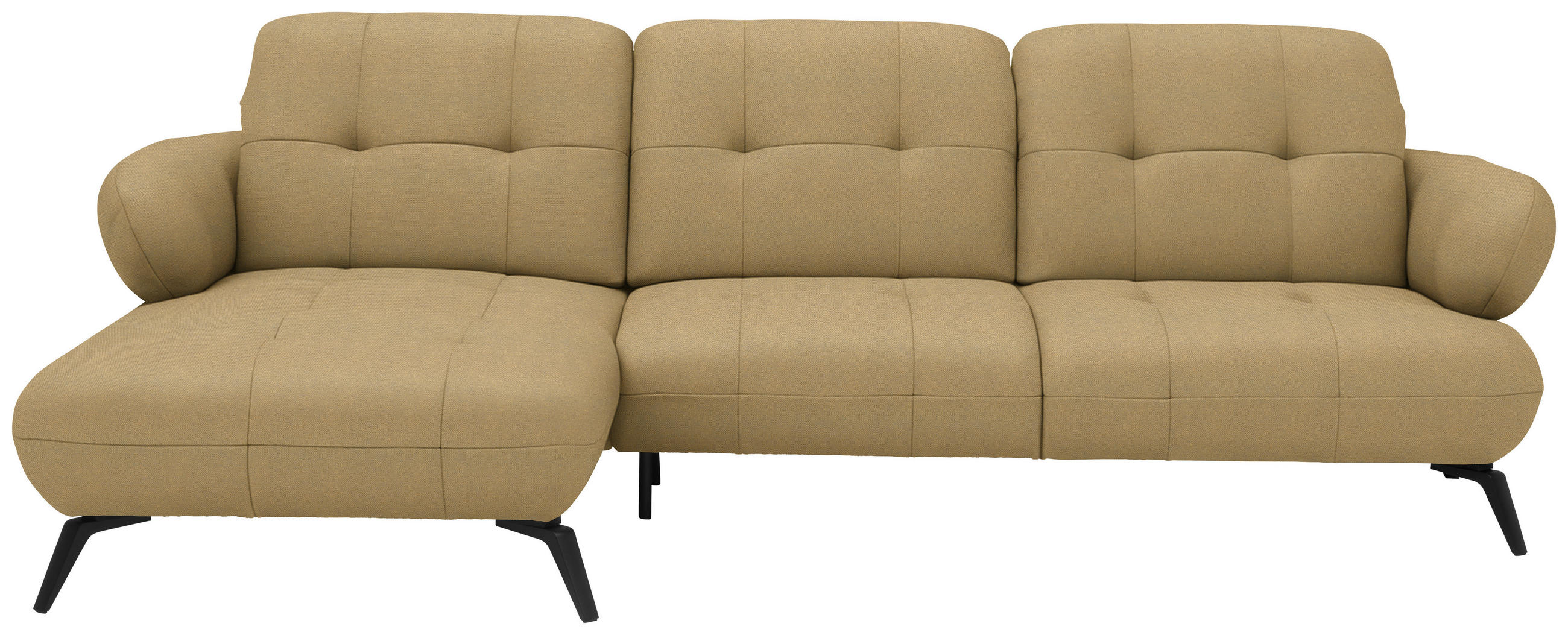 ECKSOFA  in Flachgewebe Honig Rücken echt, Kopfteilverstellung  180/282 cm  - Schwarz/Honig, MODERN, Textil/Metall (180/282cm) - Novel