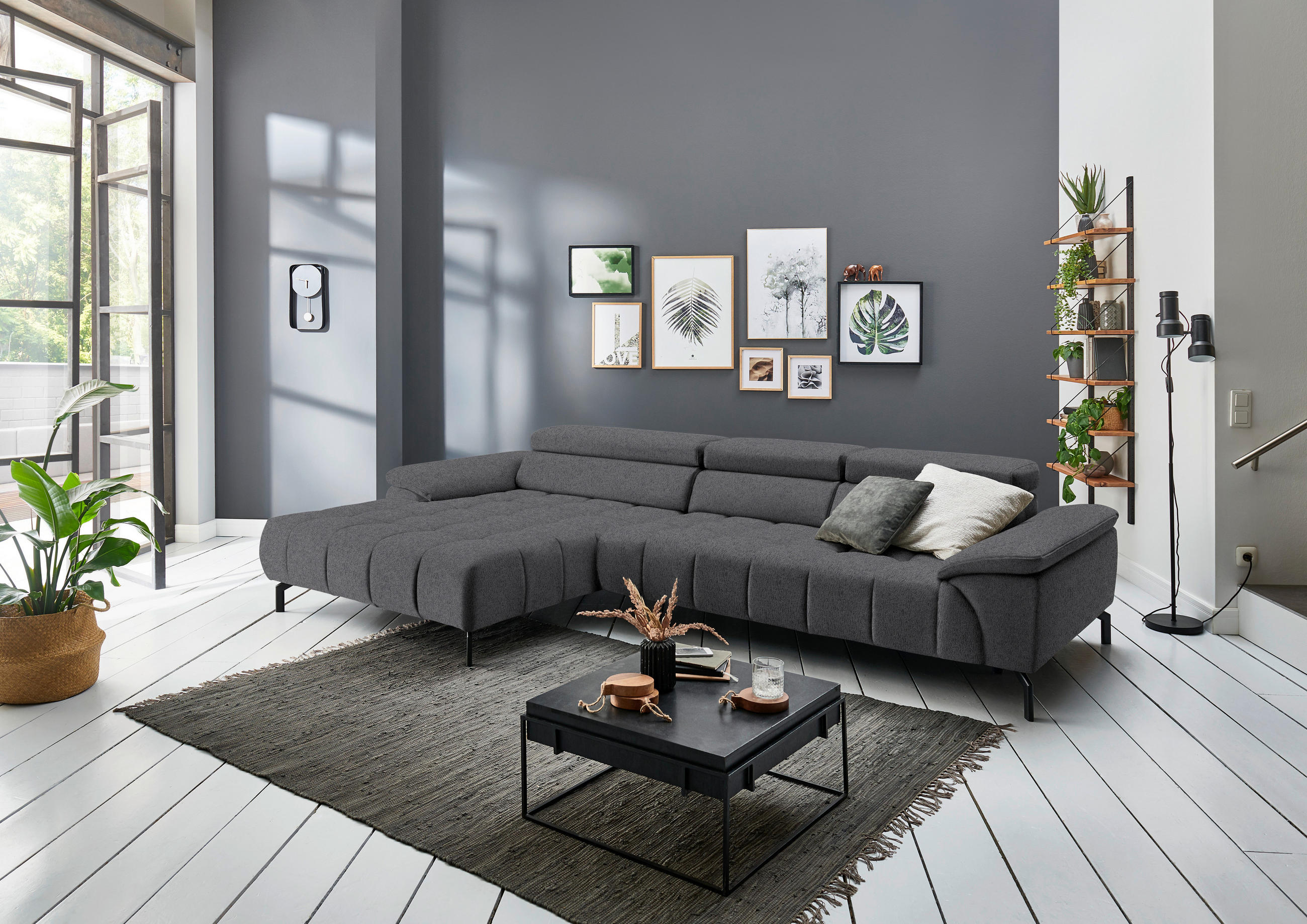 ECKSOFA in Webstoff Braun, Grau  - Schwarz/Braun, Design, Textil/Metall (190/329cm) - Beldomo Style