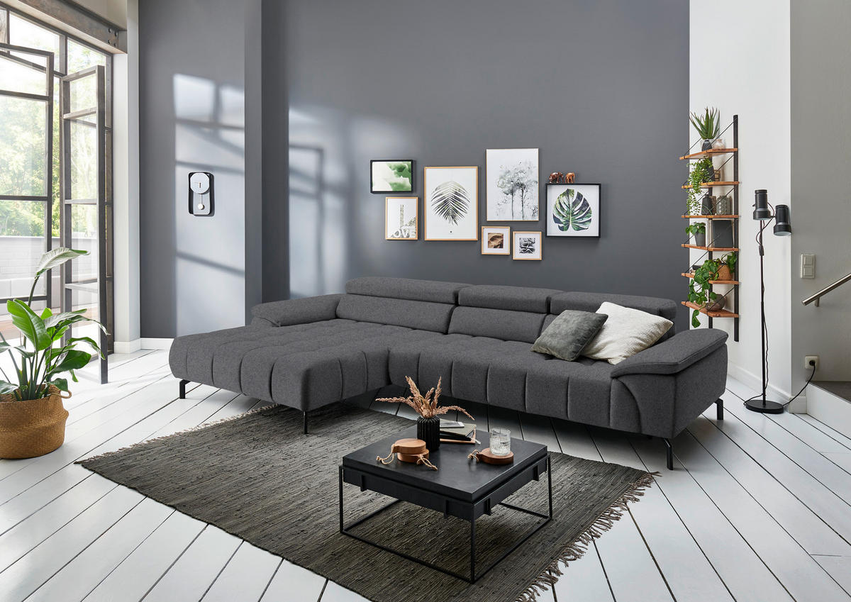 ECKSOFA in Webstoff Braun, Grau  - Schwarz/Braun, Design, Textil/Metall (190/329cm) - Beldomo Style
