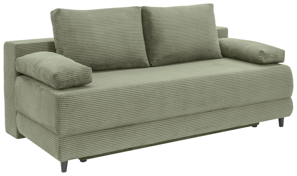 SCHLAFSOFA  mit Liegefunktion, Schlafen auf Sitzhöhe, Rücken echt Cord Salbeigrün  - Salbeigrün/Schwarz, KONVENTIONELL, Holz/Textil (196/96/103cm) - Carryhome