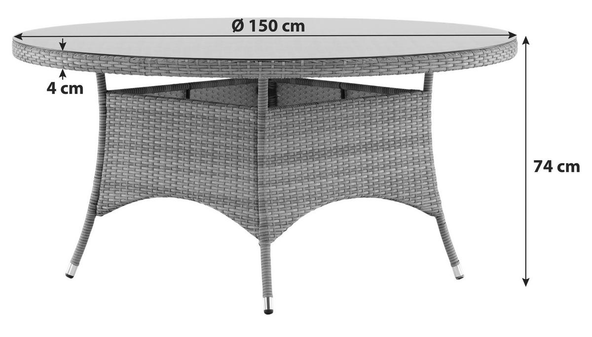 UTEBORD metall, plast, glas rund  - grå, Klassisk, metall/glas (150/150/74cm) - Gardenson