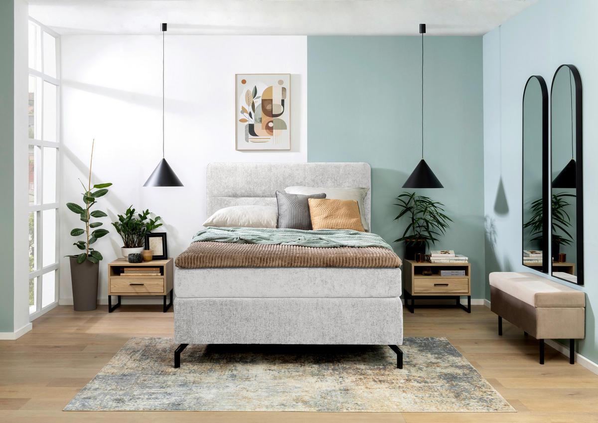 BOXSPRINGBETT 140/200 cm  in Hellgrau  - Hellgrau/Schwarz, Design, Textil/Metall (140/200cm) - Esposa