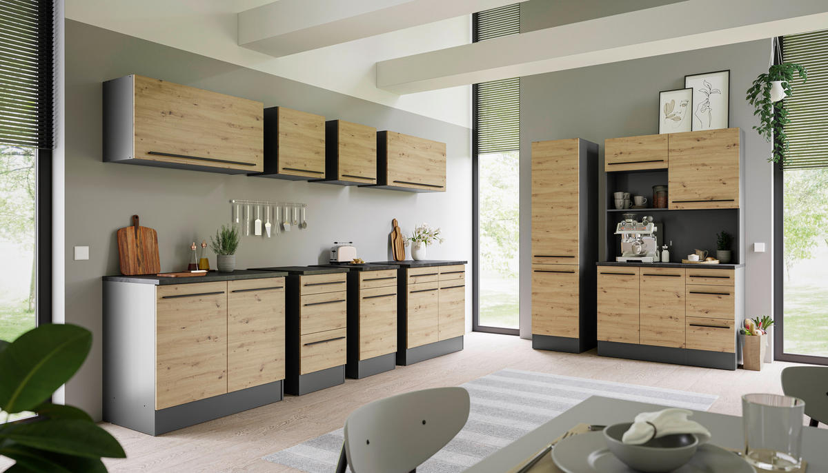 APOTHEKERSCHRANK 50/211/57 cm  in Anthrazit, Eiche Artisan  - Anthrazit/Schwarz, Design, Holzwerkstoff/Kunststoff (50/211/57cm) - MID.YOU