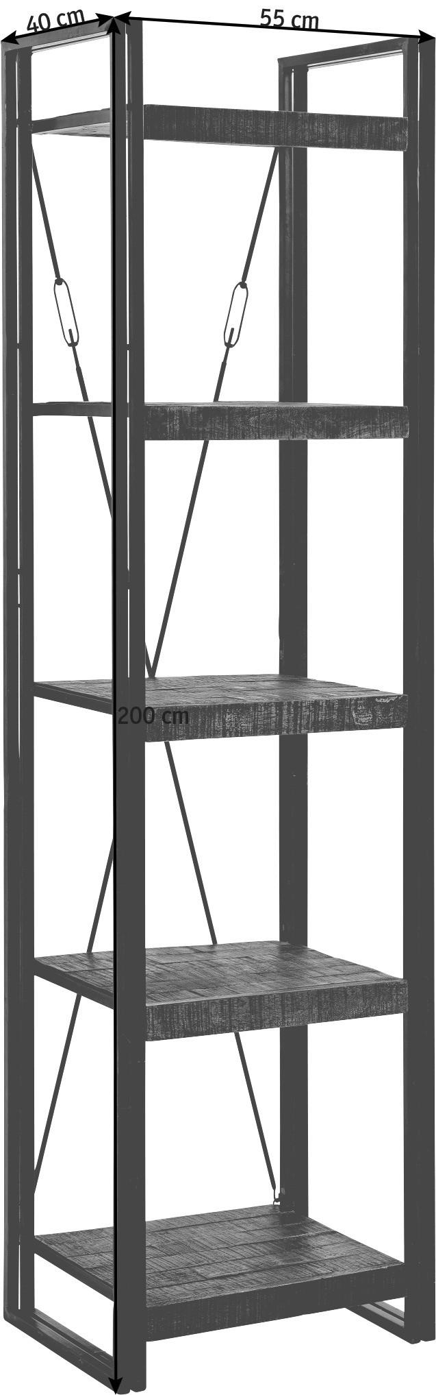 REGAL Mangoholz massiv Braun  - Braun, Design, Holz/Metall (55/200/40cm)