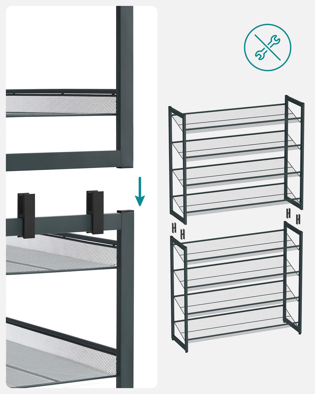 REGÁL NA TOPÁNKY, sivá, 92.5/163.5/30.7 cm - čierna/sivá, Trend, kov (92.5/163.5/30.7cm) - Boxxx