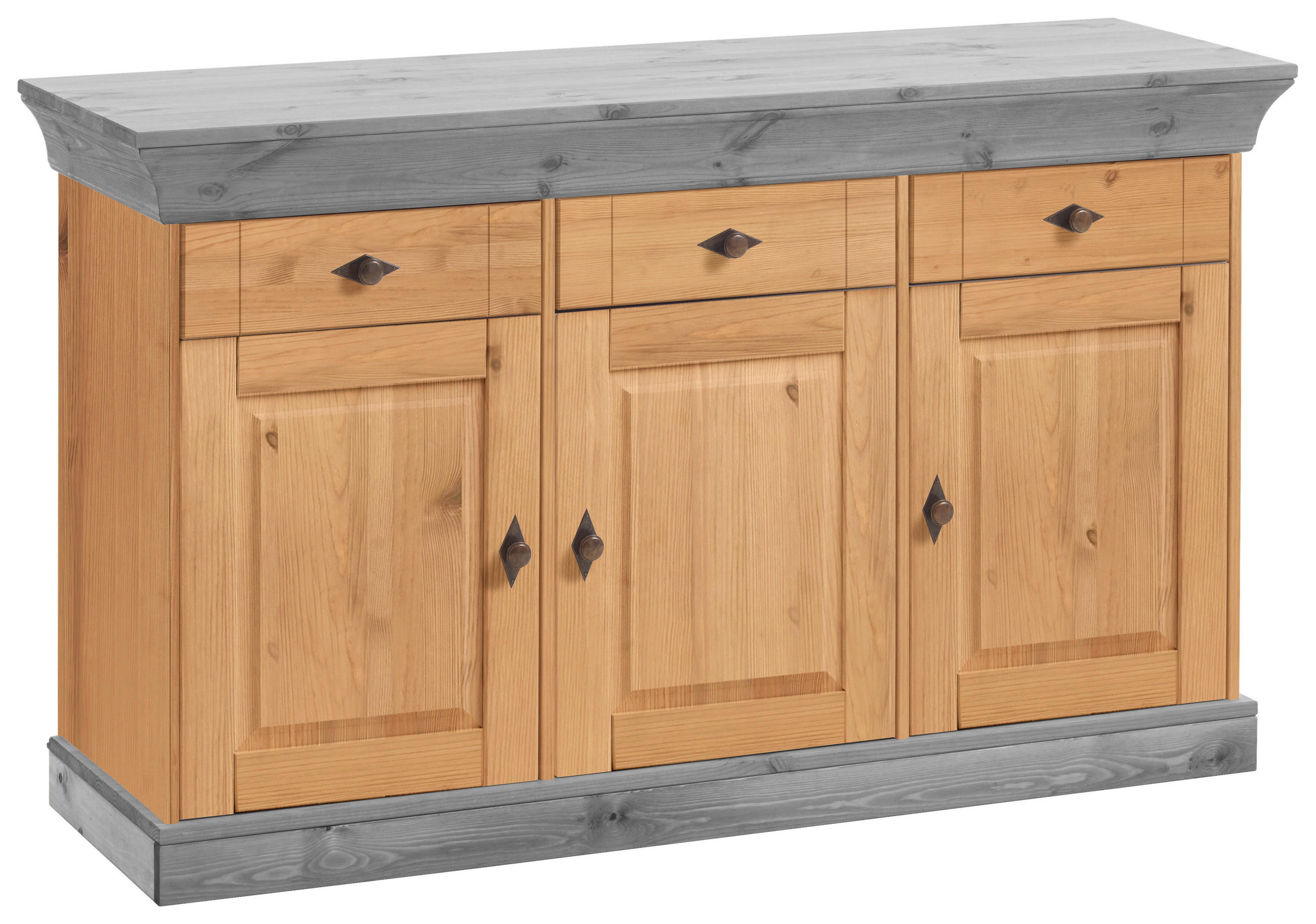 SIDEBOARD  143/85/45 cm 3 Schublade(n)  - Laugenfarbig/Grau, ROMANTIK / LANDHAUS, Holz/Metall (143/85/45cm) - Boxxx