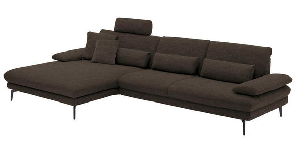 ECKSOFA in Velours Dunkelbraun 180/310 cm - Dunkelbraun/Schwarz, Design, Textil/Metall (180/310cm) - Dieter Knoll