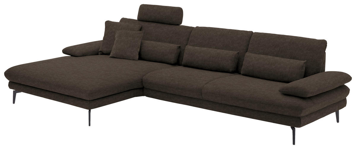 ECKSOFA in Velours Dunkelbraun  - Dunkelbraun/Schwarz, Design, Textil/Metall (180/310cm) - Dieter Knoll