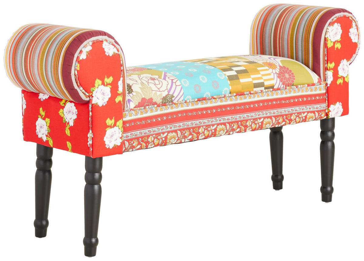HOCKER Samt Kiefer Blau, Grün, Multicolor, Rot, Schwarz, Weiß  - Blau/Rot, Trend, Holz/Textil (100/54/30cm) - Xora