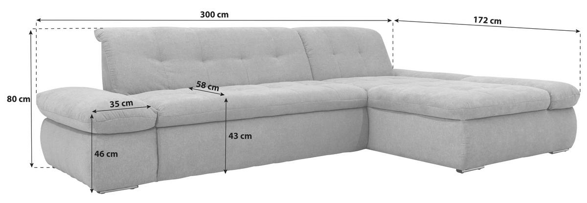 ECKSOFA Beige Mikrofaser  - Chromfarben/Beige, KONVENTIONELL, Textil/Metall (300/172cm) - MID.YOU