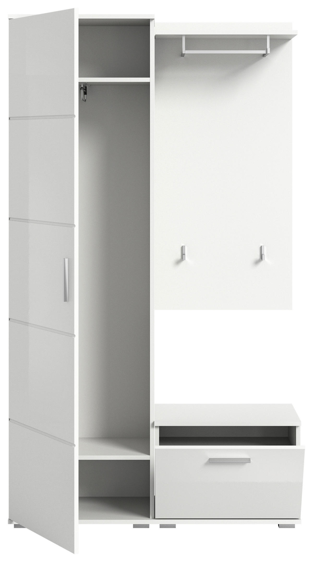 GARDEROBE 3-teilig  in 110/191/37 cm  - Weiß Hochglanz/Weiß, Design, Holzwerkstoff (110/191/37cm) - Xora