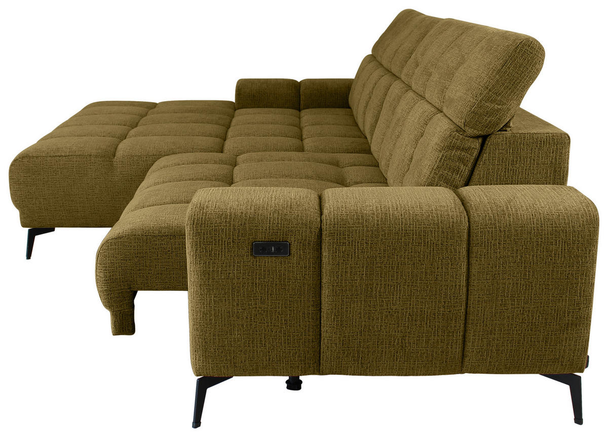 ECKSOFA inkl.Funktionen Olivgrün Chenille  - Schwarz/Olivgrün, MODERN, Textil/Metall (195/300cm) - Xora