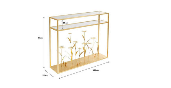 KONSOLENTISCH in Metall, Glas 100/25/85 cm    - Goldfarben, Design, Glas/Metall (100/25/85cm) - Ambia Home