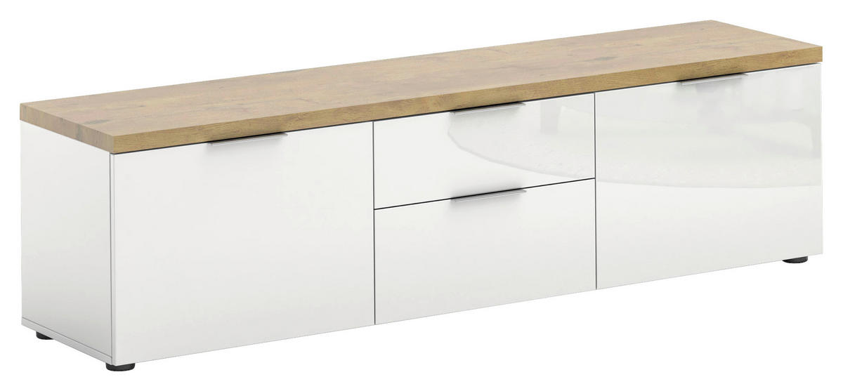 LOWBOARD  in 180/49/43 cm  - Eichefarben/Weiß Hochglanz, Design, Holzwerkstoff/Kunststoff (180/49/43cm) - Xora