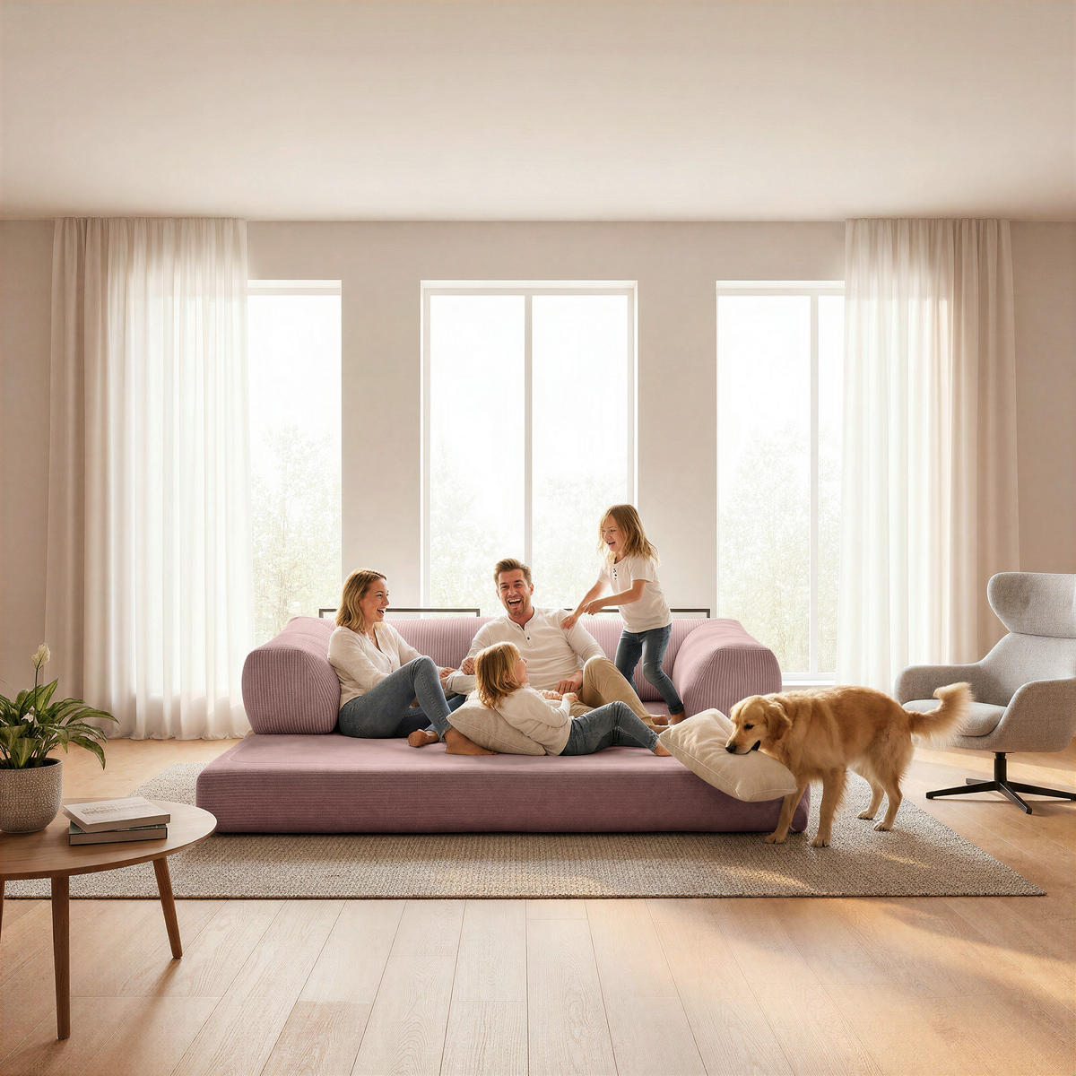 SCHLAFSOFA Cord Altrosa  - Altrosa, KONVENTIONELL, Textil/Metall (200/77/80cm) - Carryhome