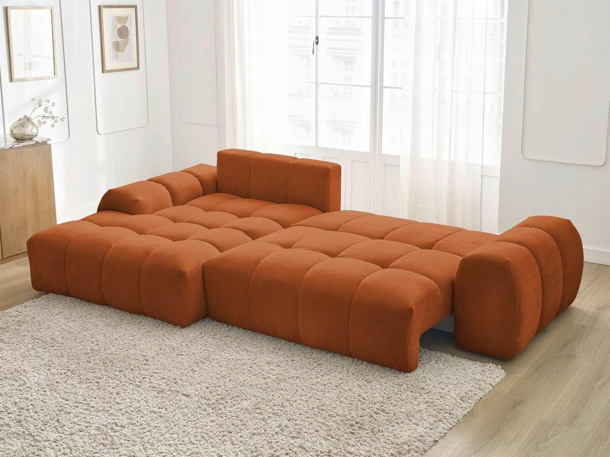 ECKSCHLAFSOFA EVEREST  mit Rücken echt, Armteil links, Armteil rechts Struktur Orange  - Schwarz/Orange, MODERN, Kunststoff/Textil (180/318cm) - Livetastic