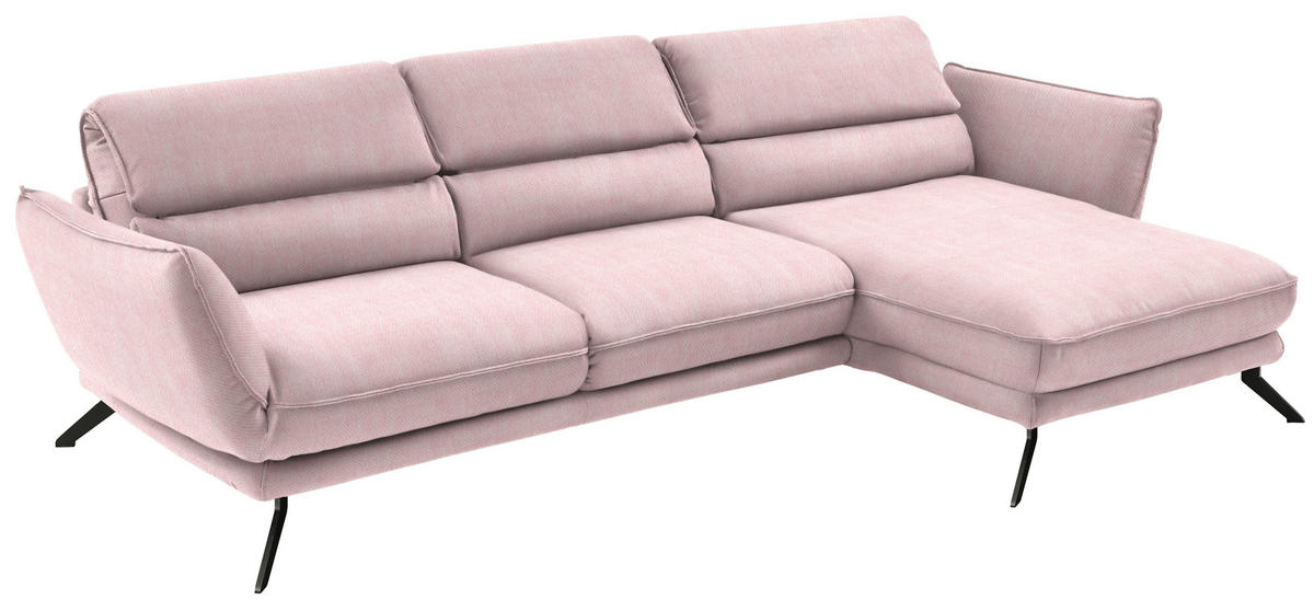 ECKSOFA in Velours Hellrosa  - Hellrosa/Schwarz, Design, Textil/Metall (283/153cm) - Valdera