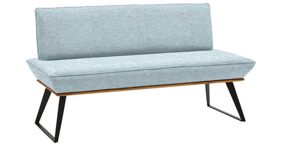 SITZBANK 160/87/64 cm Webstoff Hellblau, Eichefarben, Schwarz Eiche massiv Metall  - Eichefarben/Schwarz, Design, Holz/Textil (160/87/64cm) - Voleo