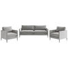 SITZGARNITUR in Flachgewebe Hellgrau  - Edelstahlfarben/Hellgrau, Design, Textil/Metall (210/80/84cm) - Livetastic