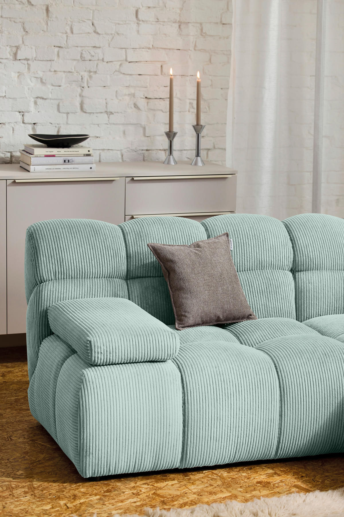 ECKSOFA Pastellblau Cord Rücken echt  - Pastellblau/Schwarz, KONVENTIONELL, Kunststoff/Textil (195/265cm) - Tom Tailor
