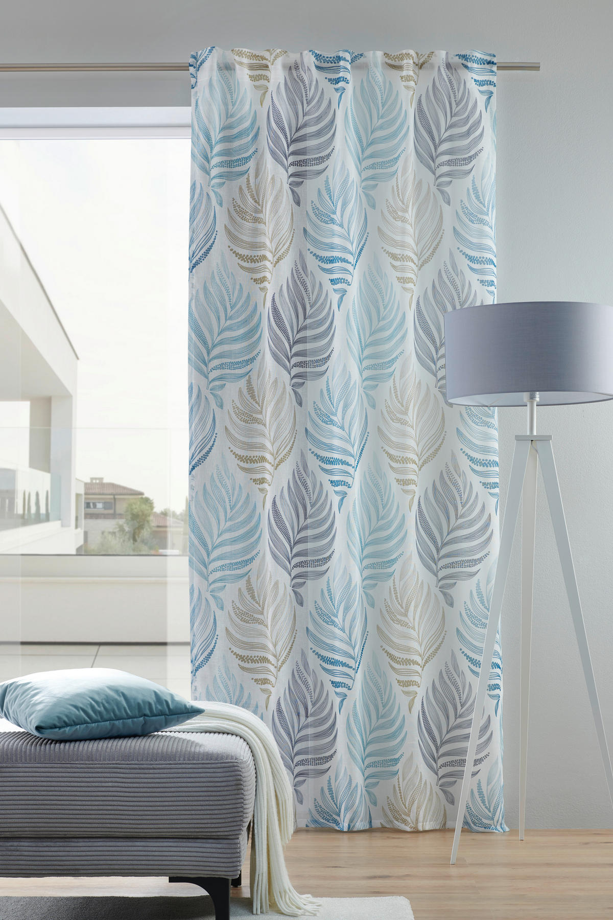 KUSOVÁ ZÁCLONA, 140/245 cm - modrá/béžová, Konventionell, textil (140/245cm) - Esposa