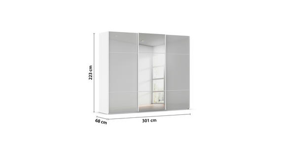 SCHWEBETÜRENSCHRANK 301/223/68 cm 3-türig Grau, Weiß - Weiß/Grau, KONVENTIONELL, Glas/Holzwerkstoff (301/223/68cm) - Novel